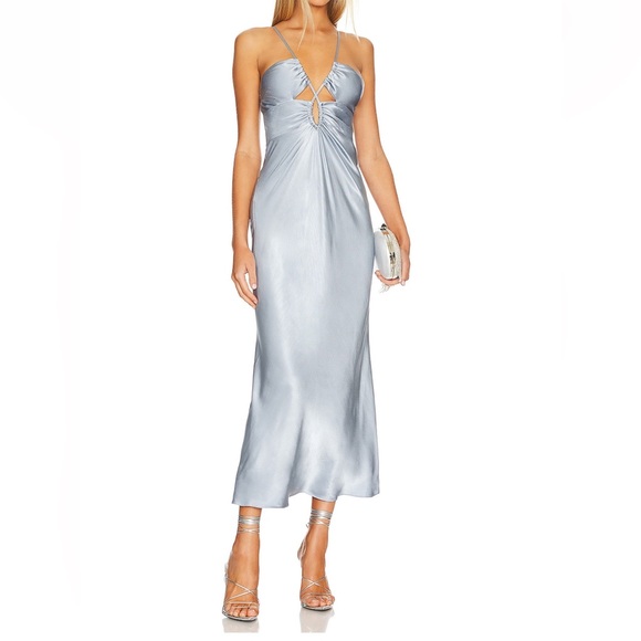 Shona Joy Silver Ruched Maxi Dress for Wedding Guest - Picture 1 of 3